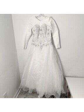 Alfred Angelo White Long Sleeve Wedding Dress Bridal Gown Size Medium